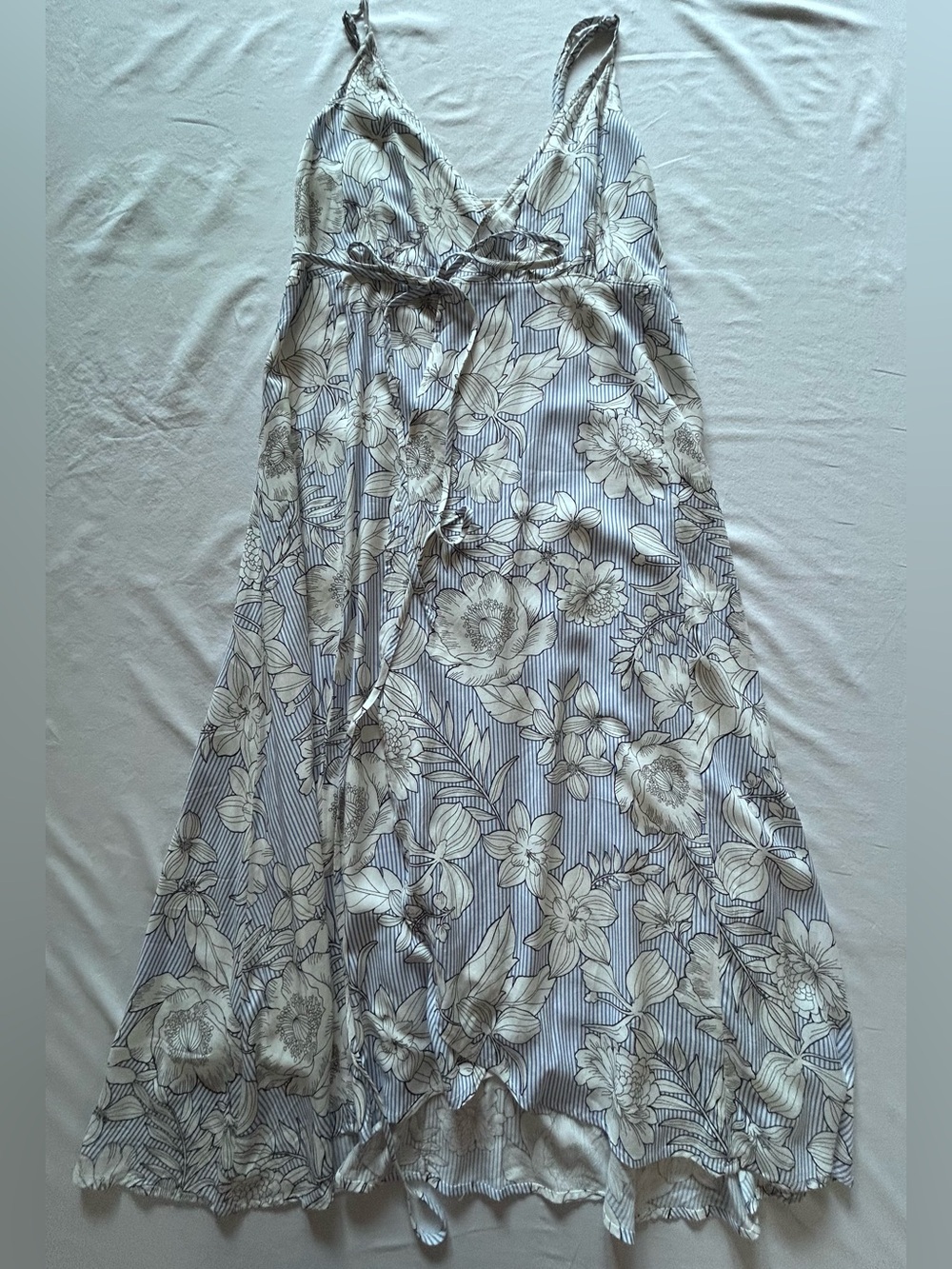 Hem & Thread Blue White Floral Stripe Wrap Maxi Dress Size S